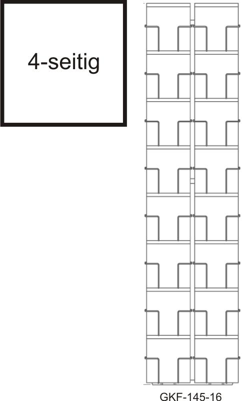 Kartenbodenständer, 145 mm Q, 64 Fächer, 2-reihig, 4-seitig, schwarz